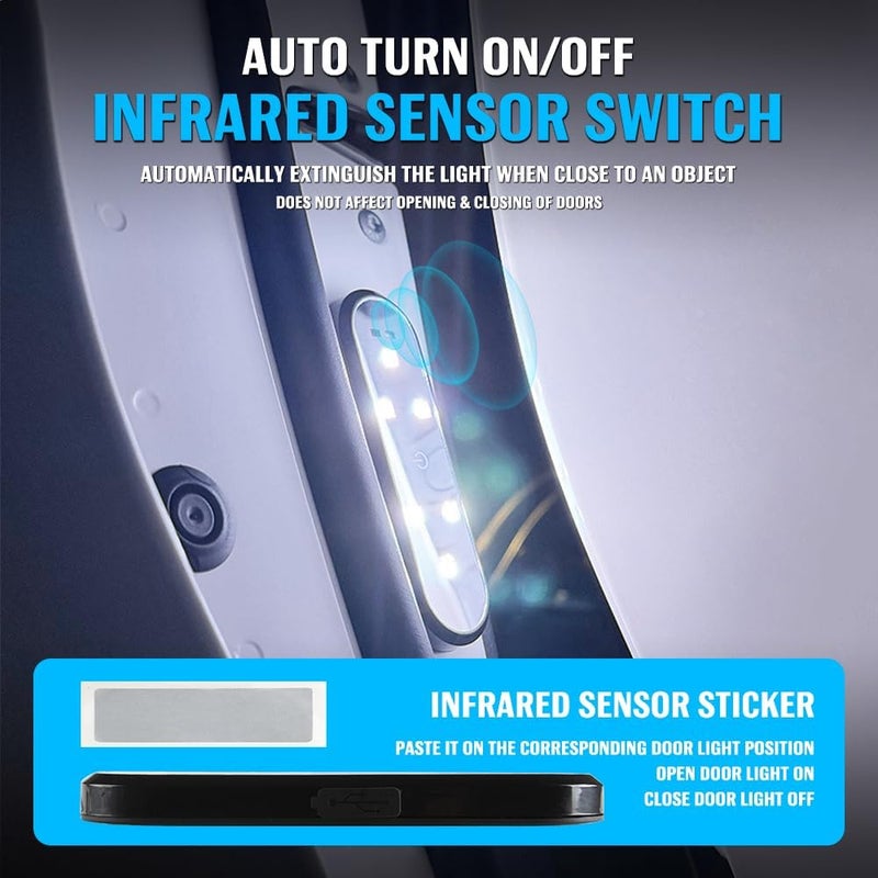 Sidaqi 4X Car LED Door Lights Magnetic 7 Colors 4 Modes Infrared Sensing Door Sills Lights Wireless LED Interior Step Courtesy Welcome Lights Car Door Projector Lights - Image 2